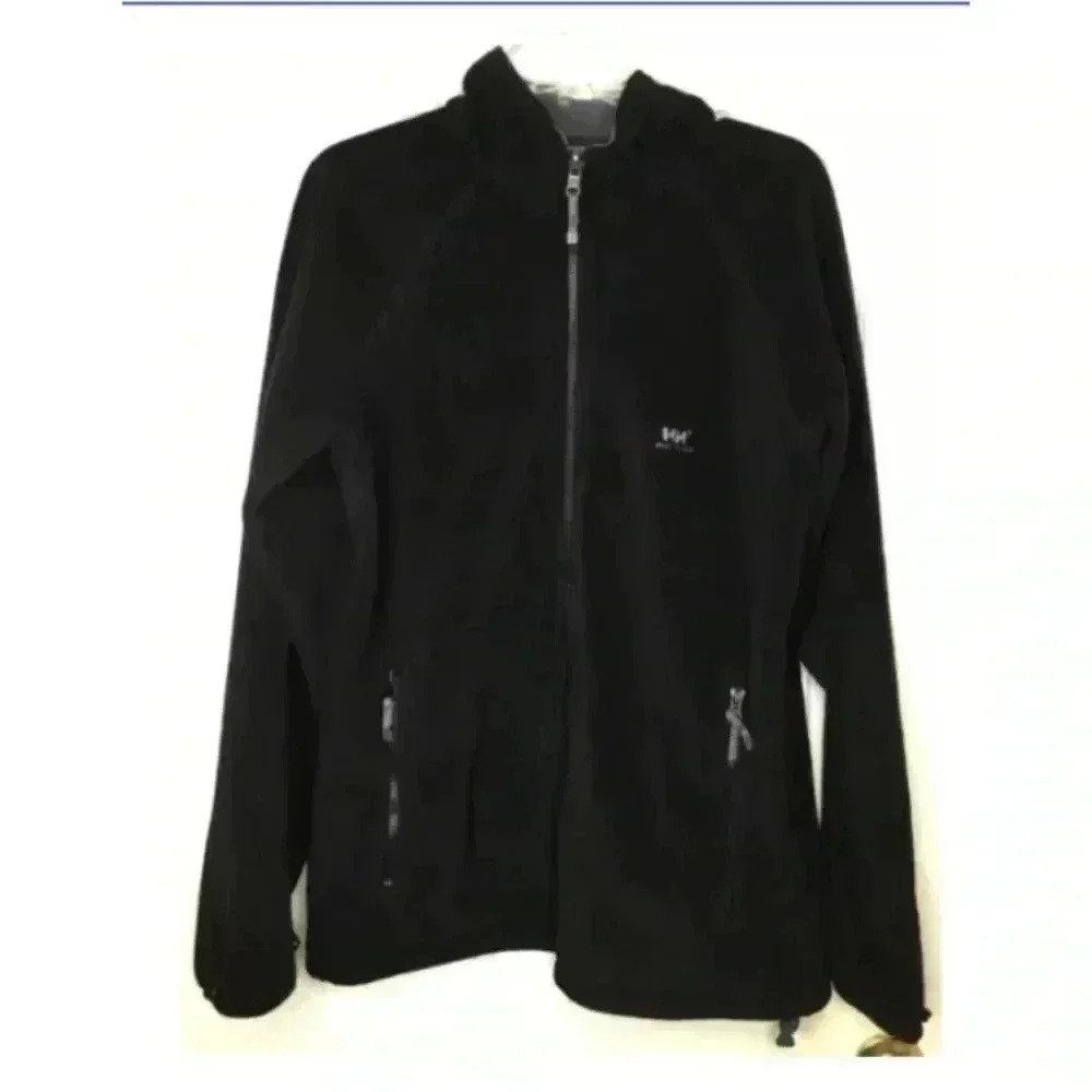 Men HELLY HANSEN Black Full Zipper L/s Fleece Jacket Coat Sz Medium